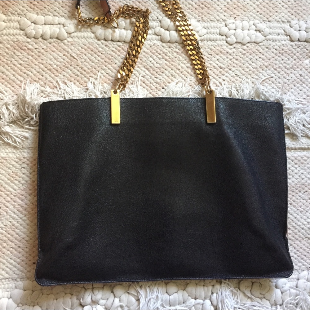 Authentic Chloe Black Orange Colorblock Chain Tote - Picture 1 of 8